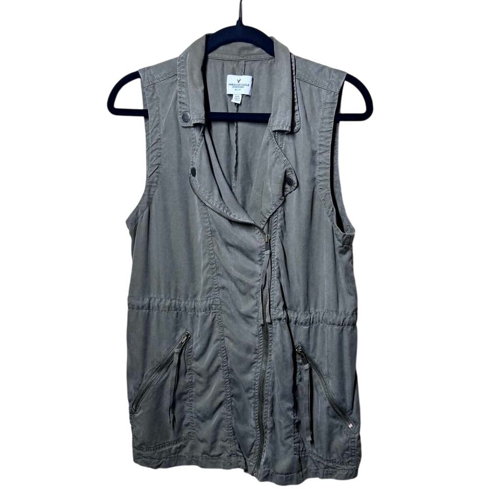 AMERICAN EAGLE GREEN GORPCORE ZIP SAFARI VEST SIZE MED LIGHTWEIGHT SUPER SOFT